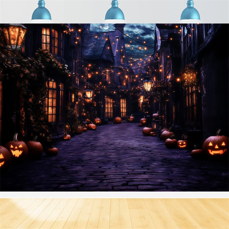 Halloween Backdrops Ghostly Lantern Village Night Backdrop GQ6-249