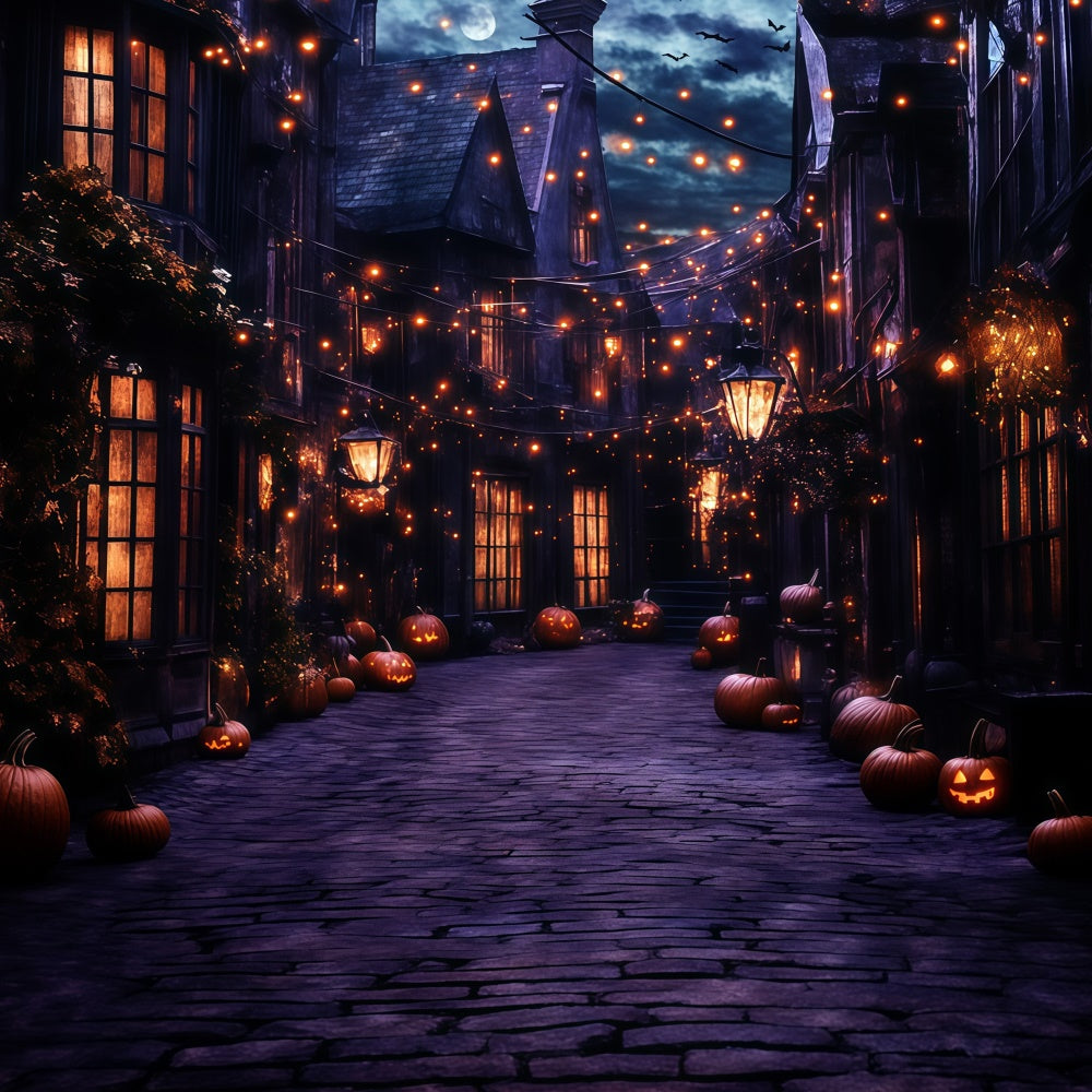 Halloween Backdrops Ghostly Lantern Village Night Backdrop GQ6-249