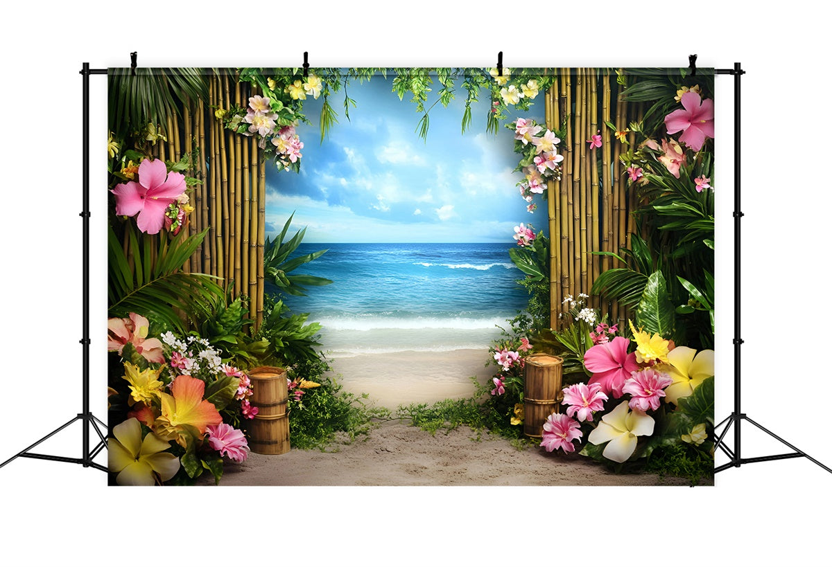 Beach Theme Backdrop Floral Bamboo Path Summer Backdrops GQ6-25