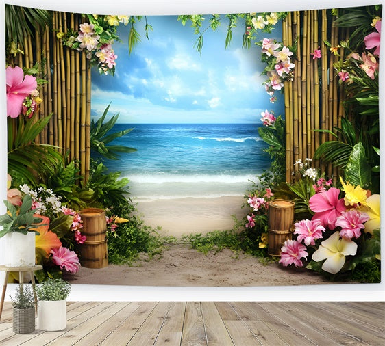 Beach Theme Backdrop Floral Bamboo Path Summer Backdrops GQ6-25