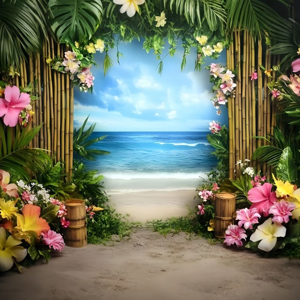 Beach Theme Backdrop Floral Bamboo Path Summer Backdrops GQ6-25
