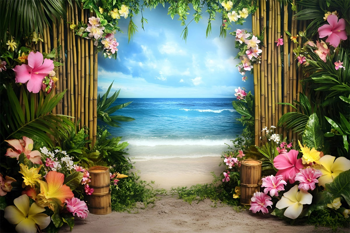 Beach Theme Backdrop Floral Bamboo Path Summer Backdrops GQ6-25