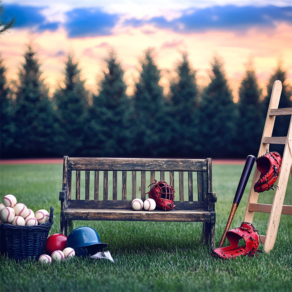 Baseball Backdrops Sunset Baseball Bench Backdrop GQ6-261