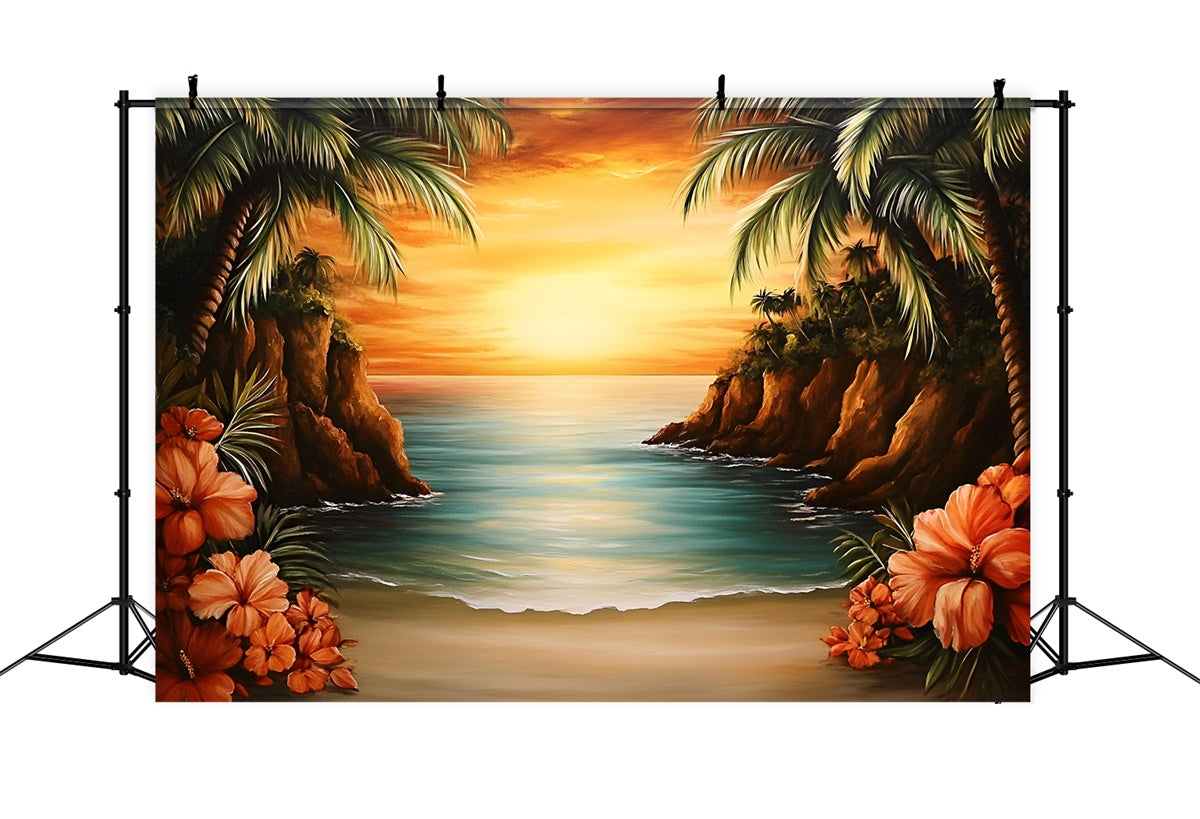 Tropical Beach Backdrop Romantic Island Sunset Summer Backdrop GQ6-27