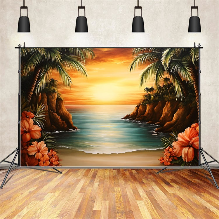 Tropical Beach Backdrop Romantic Island Sunset Summer Backdrop GQ6-27