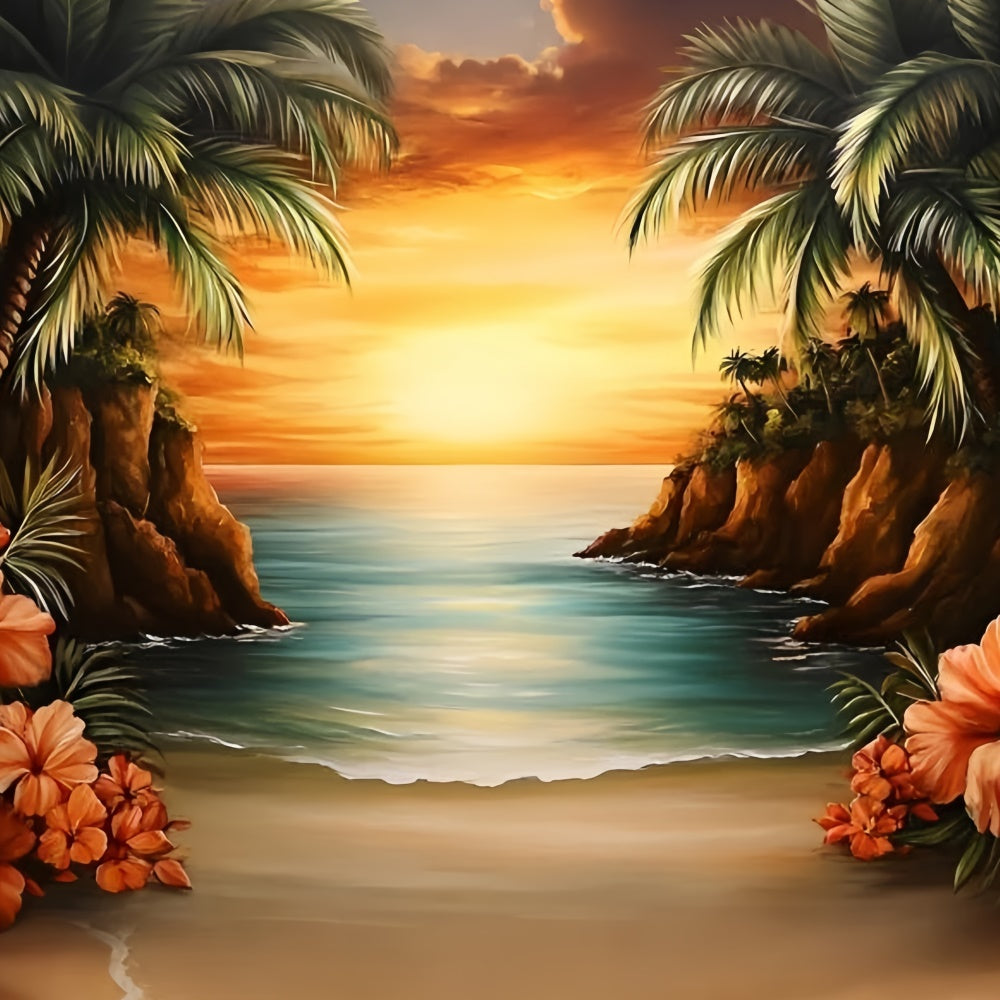 Tropical Beach Backdrop Romantic Island Sunset Summer Backdrop GQ6-27