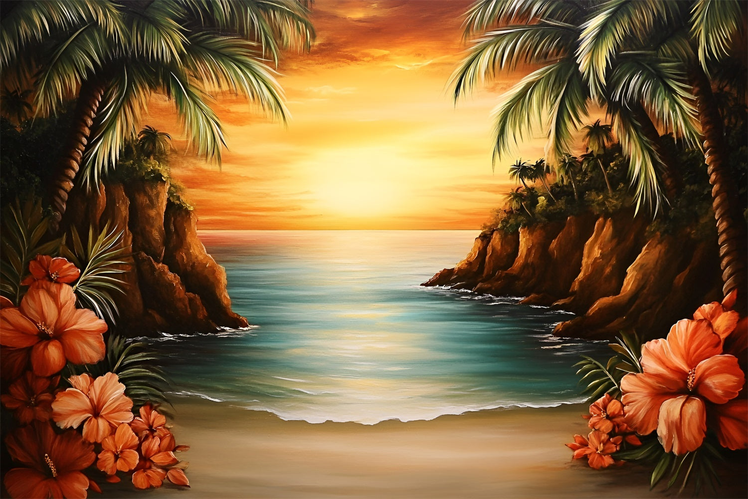 Tropical Beach Backdrop Romantic Island Sunset Summer Backdrop GQ6-27