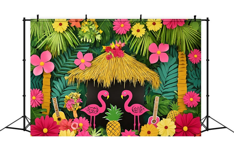 Hawaiian Theme Backdrop Pink Flamingo Paradise Summer Backdrops GQ6-29