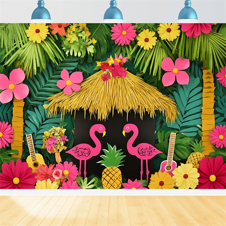 Hawaiian Theme Backdrop Pink Flamingo Paradise Summer Backdrops GQ6-29