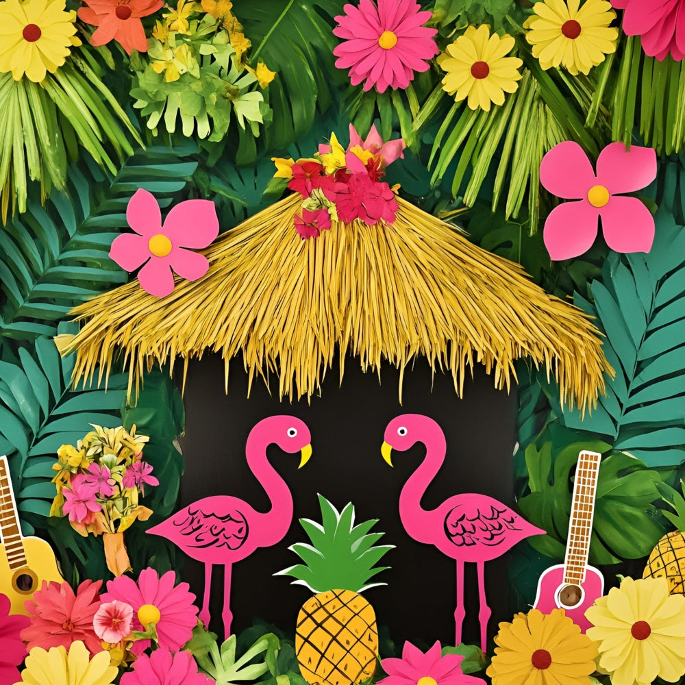 Hawaiian Theme Backdrop Pink Flamingo Paradise Summer Backdrops GQ6-29