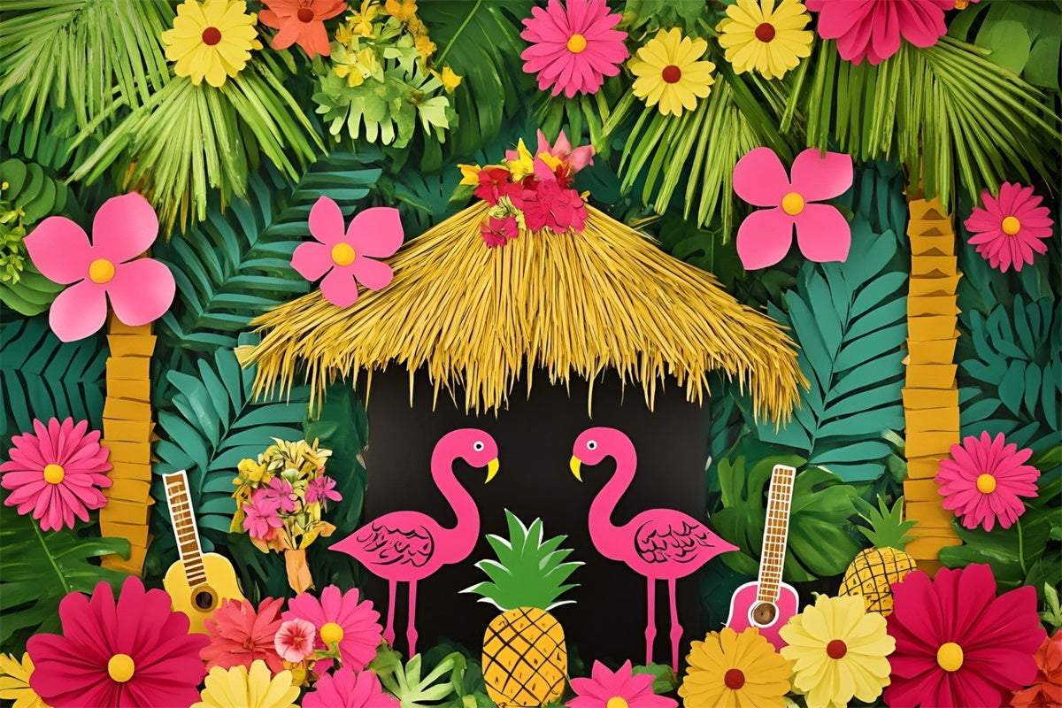 Hawaiian Theme Backdrop Pink Flamingo Paradise Summer Backdrops GQ6-29
