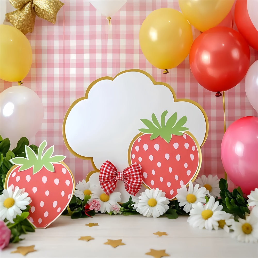 Backdrop For Birthday Pink Gingham Strawberry Backdrop GQ6-295