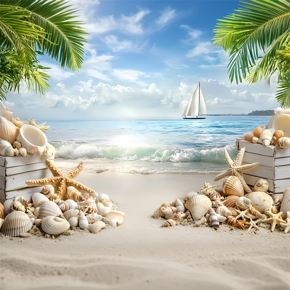 Beach Scene Backdrop Seashell Sailboat Summer Photo Backdrop GQ6-3