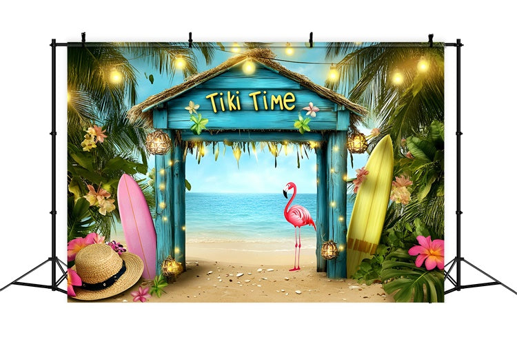 Hawaiian Photo Backdrop Beach Bash Flamingo Summer Backdrops GQ6-30