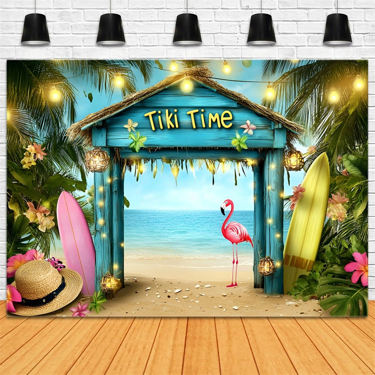 Hawaiian Photo Backdrop Beach Bash Flamingo Summer Backdrops GQ6-30