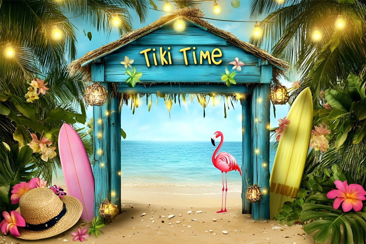 Hawaiian Photo Backdrop Beach Bash Flamingo Summer Backdrops GQ6-30