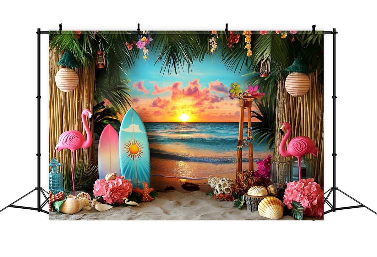 Tropical Beach Backdrop Floral Sunset Bash Summer Photo Backdrop GQ6-31