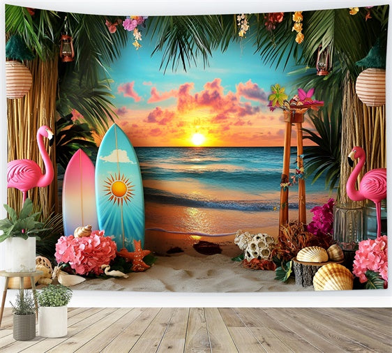 Tropical Beach Backdrop Floral Sunset Bash Summer Photo Backdrop GQ6-31