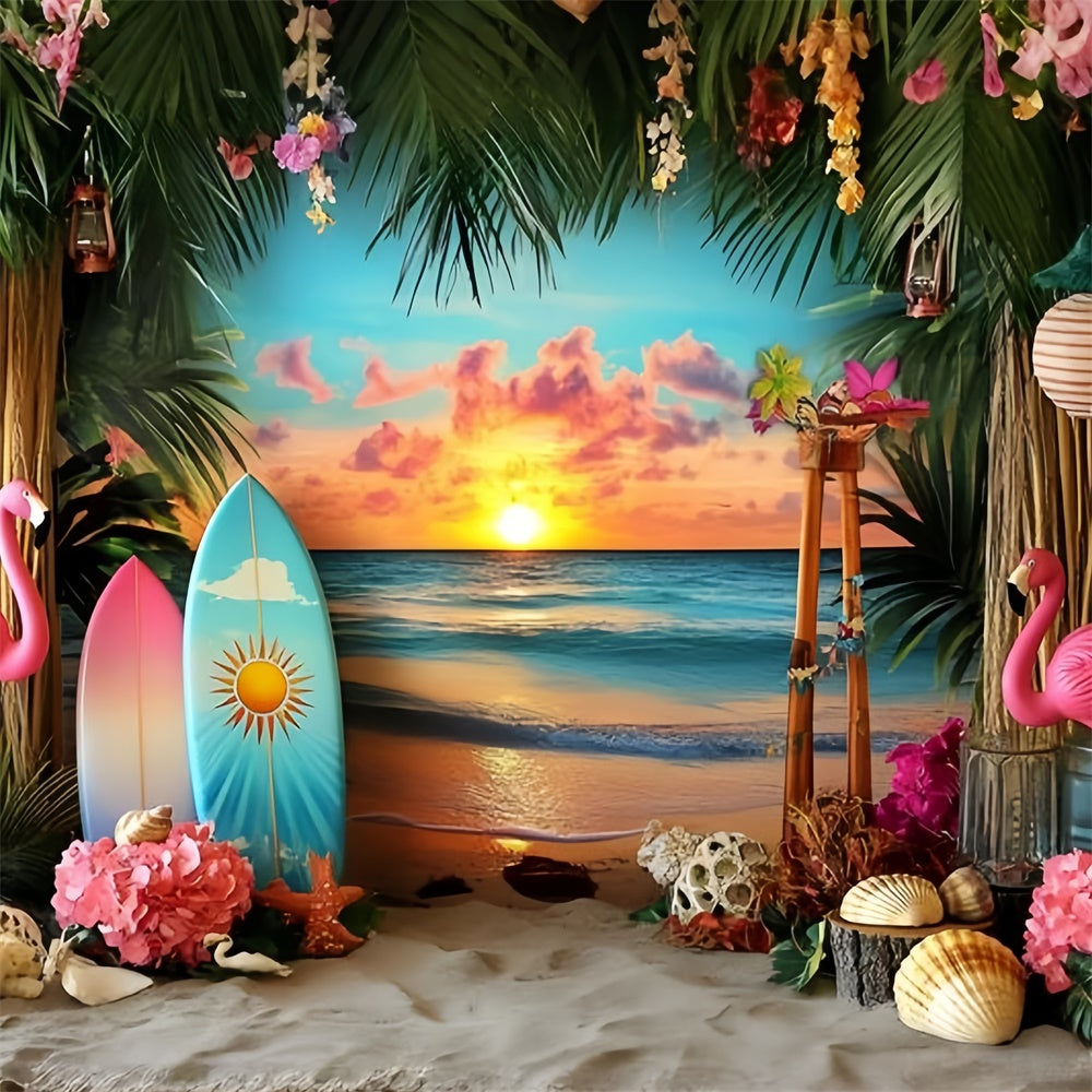 Tropical Beach Backdrop Floral Sunset Bash Summer Photo Backdrop GQ6-31