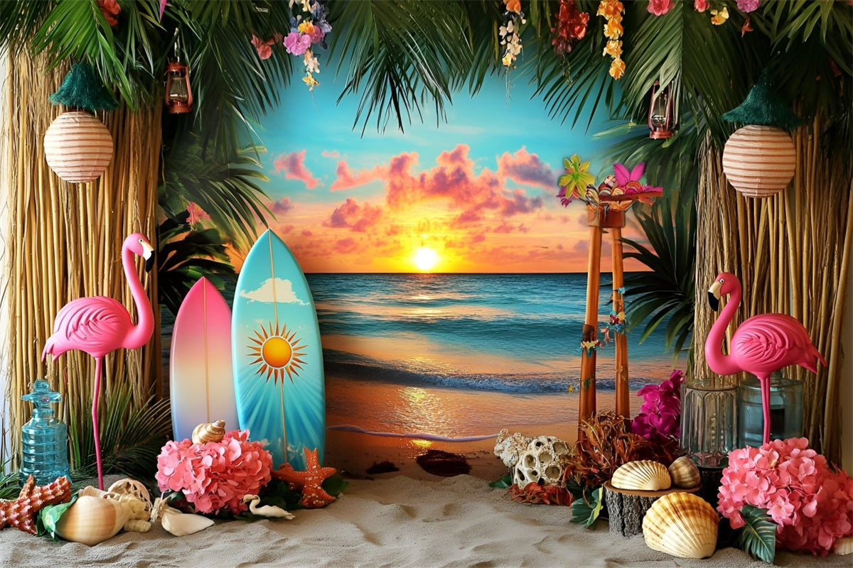 Tropical Beach Backdrop Floral Sunset Bash Summer Photo Backdrop GQ6-31