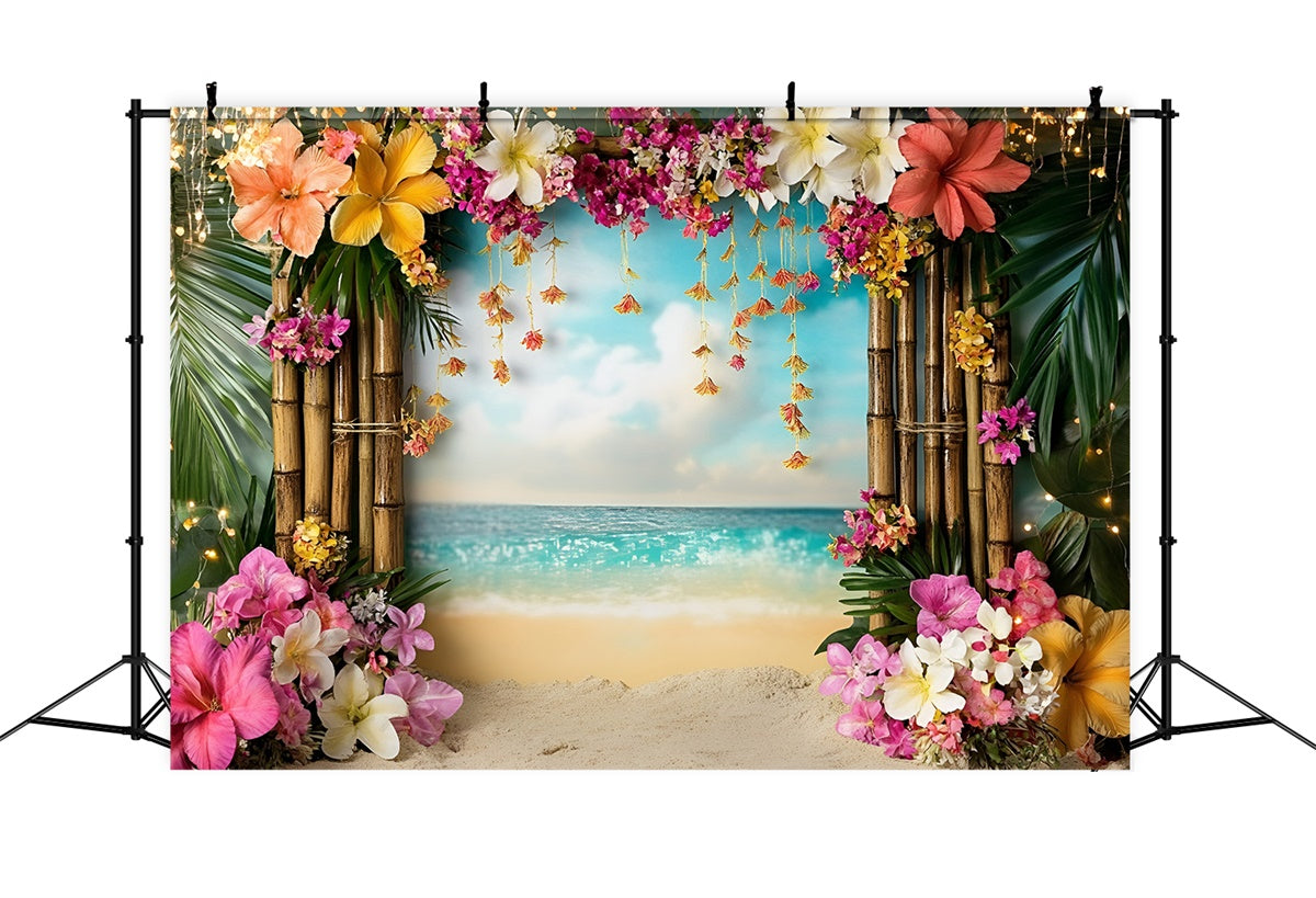 Tropical Beach Backdrop Bamboo Floral Arch Summer Backdrops GQ6-33