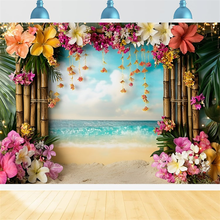 Tropical Beach Backdrop Bamboo Floral Arch Summer Backdrops GQ6-33
