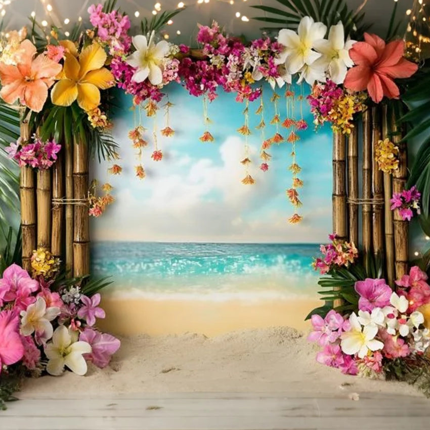 Tropical Beach Backdrop Bamboo Floral Arch Summer Backdrops GQ6-33