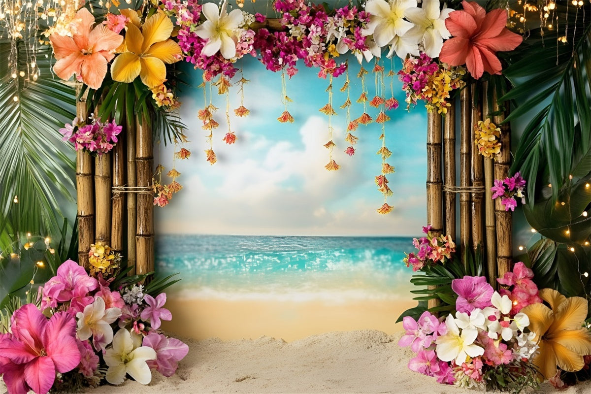 Tropical Beach Backdrop Bamboo Floral Arch Summer Backdrops GQ6-33