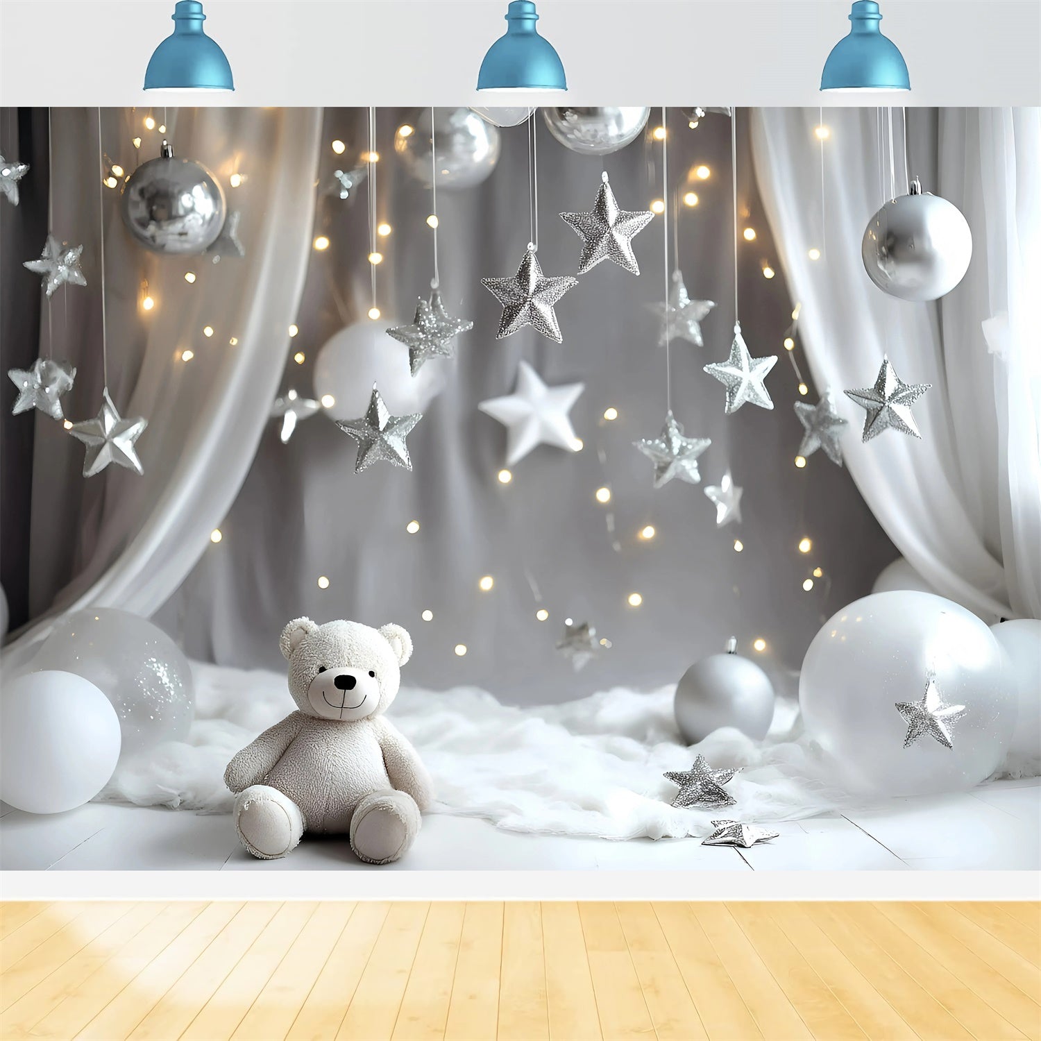 Cake Smash Photography Backdrop Silver Star Bear Backdrop GQ6-333