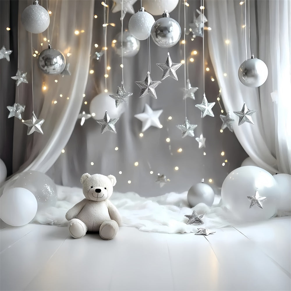 Cake Smash Photography Backdrop Silver Star Bear Backdrop GQ6-333
