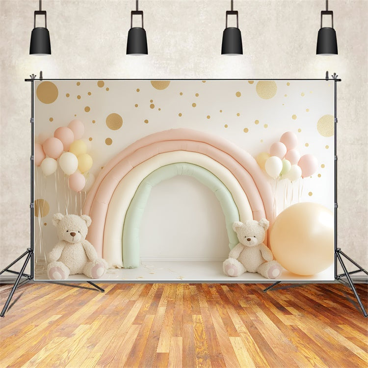 Backdrop For Birthday Pastel Rainbow Bear Backdrop GQ6-336