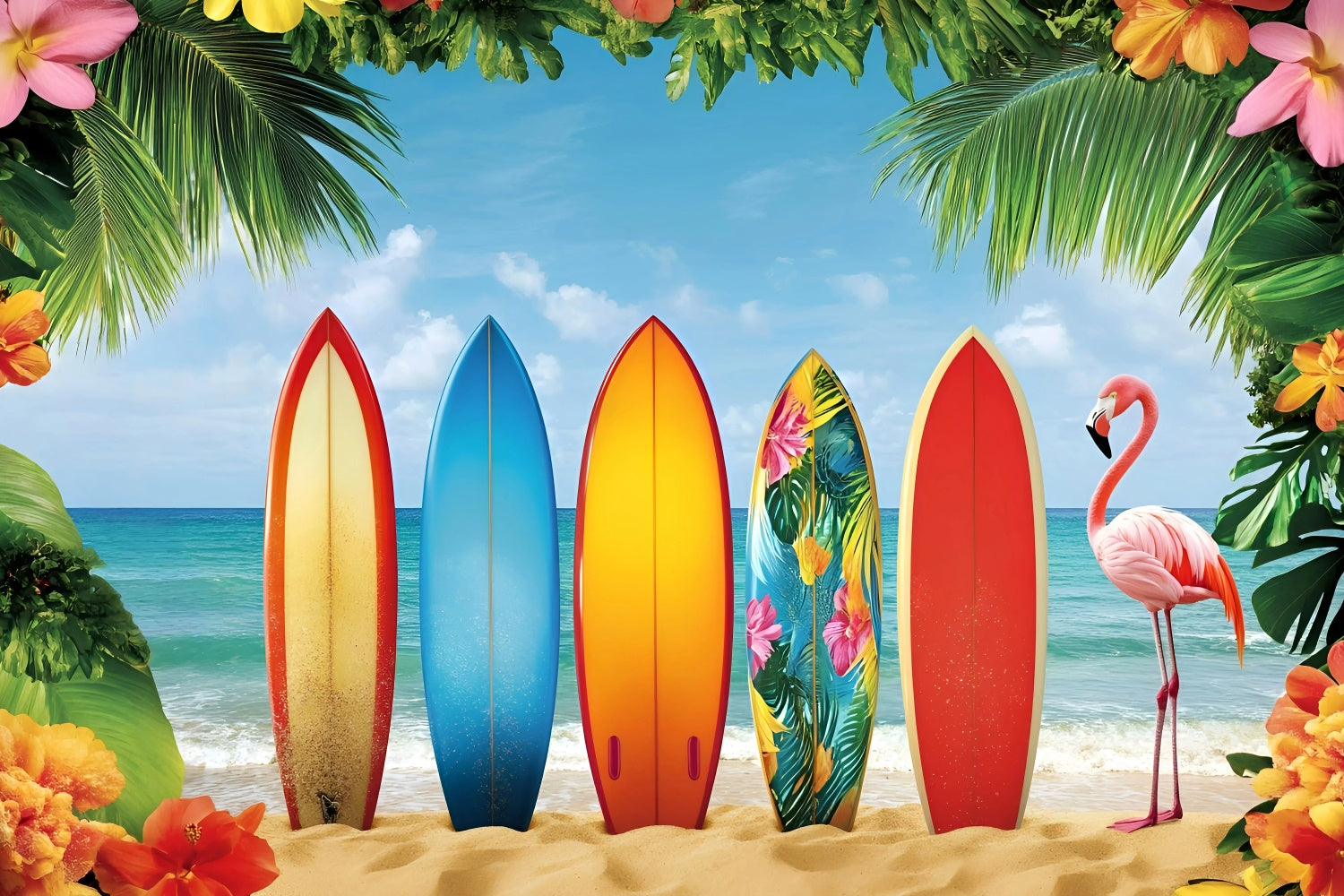 Summer Beach Backdrop Tropical Surfboard Paradise Backdrop GQ6-34