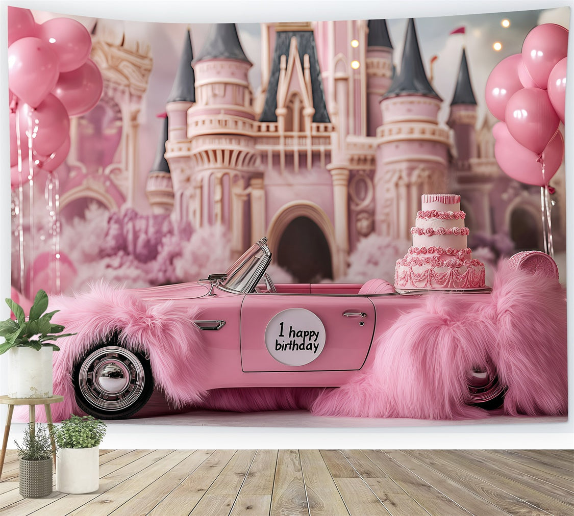 Cake Photography Backdrops Pink Convertible Castle Backdrop GQ6-341