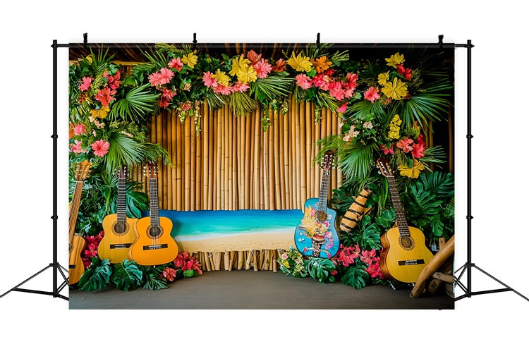 Hawaiian Theme Backdrop Tropical Guitar Stage Summer Backdrop GQ6-35