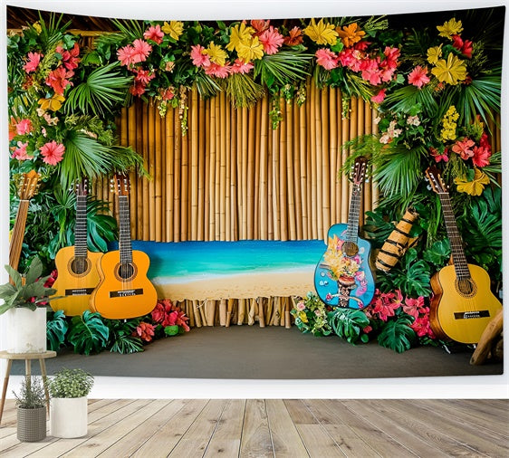 Hawaiian Theme Backdrop Tropical Guitar Stage Summer Backdrop GQ6-35