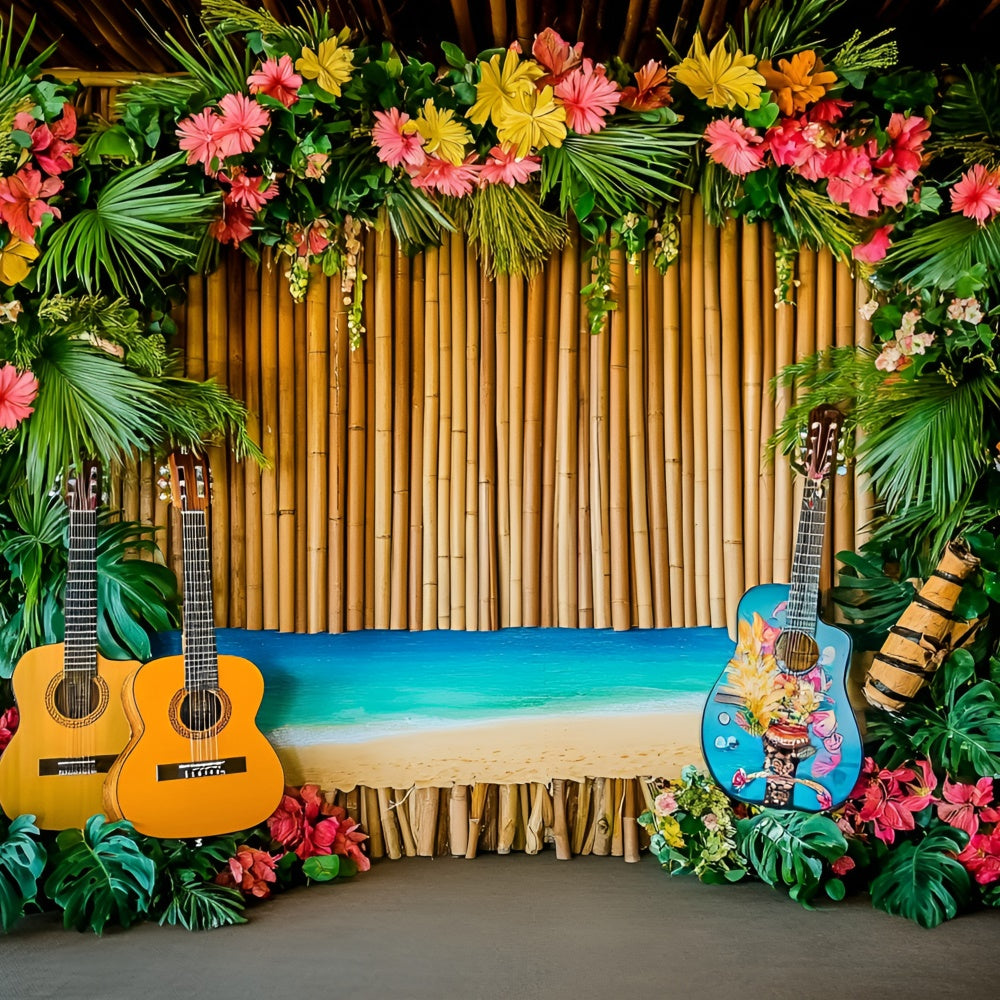 Hawaiian Theme Backdrop Tropical Guitar Stage Summer Backdrop GQ6-35