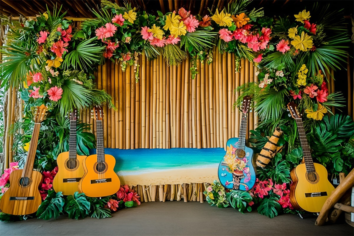 Hawaiian Theme Backdrop Tropical Guitar Stage Summer Backdrop GQ6-35