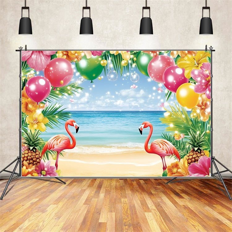Tropical Beach Backdrop Flamingo Joyful Summer Photo Backdrop GQ6-36