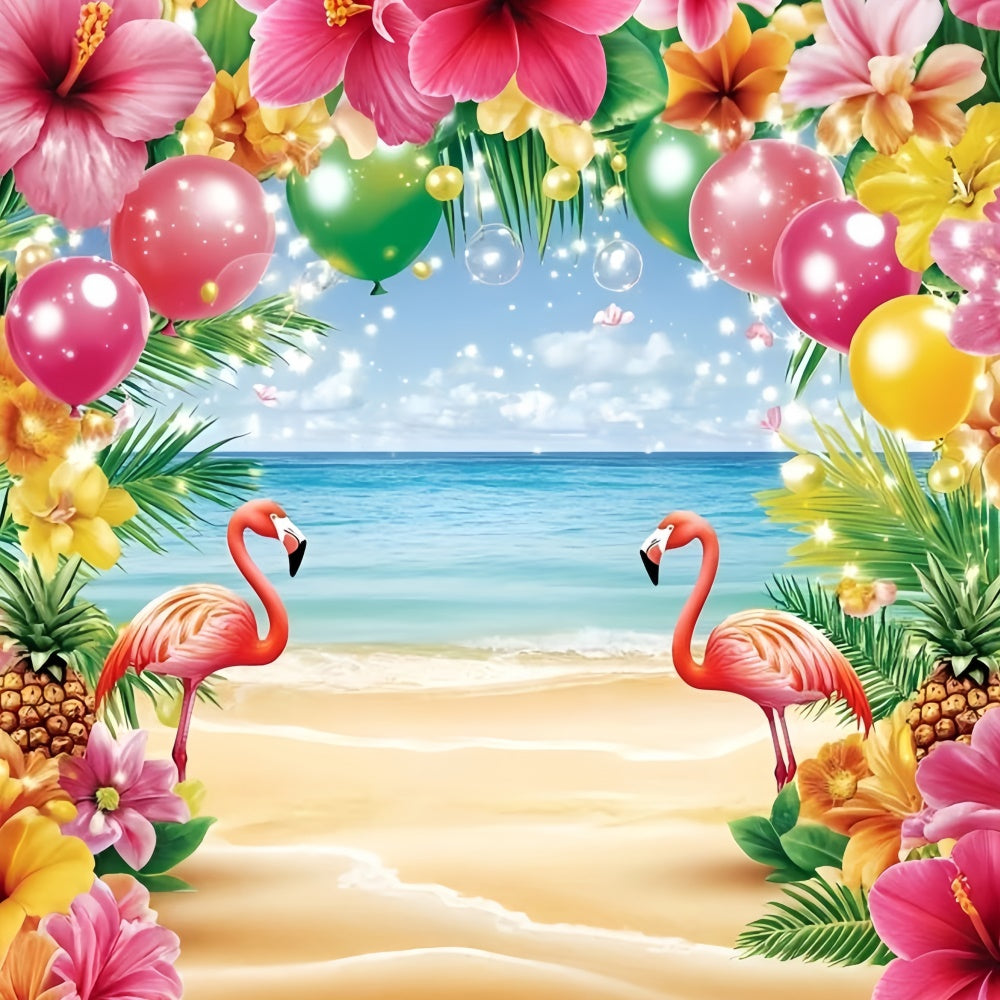 Tropical Beach Backdrop Flamingo Joyful Summer Photo Backdrop GQ6-36