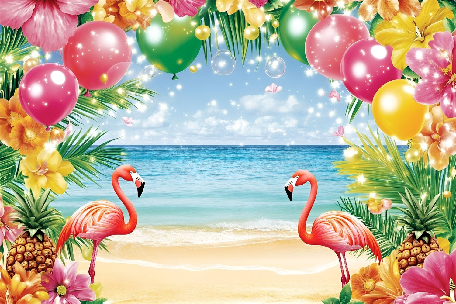 Tropical Beach Backdrop Flamingo Joyful Summer Photo Backdrop GQ6-36