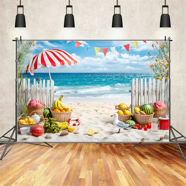 Tropical Beach Backdrop Fruit Stand Seaside Summer Backdrops GQ6-4