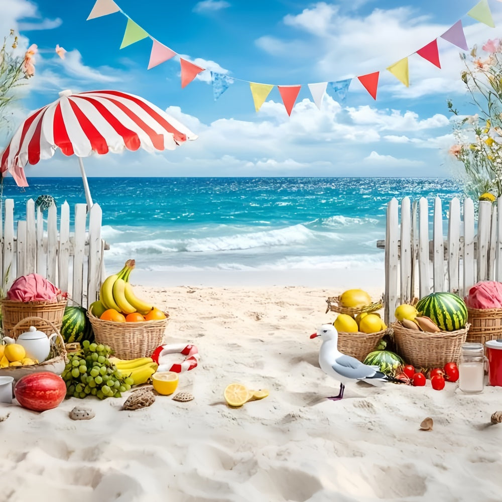 Tropical Beach Backdrop Fruit Stand Seaside Summer Backdrops GQ6-4