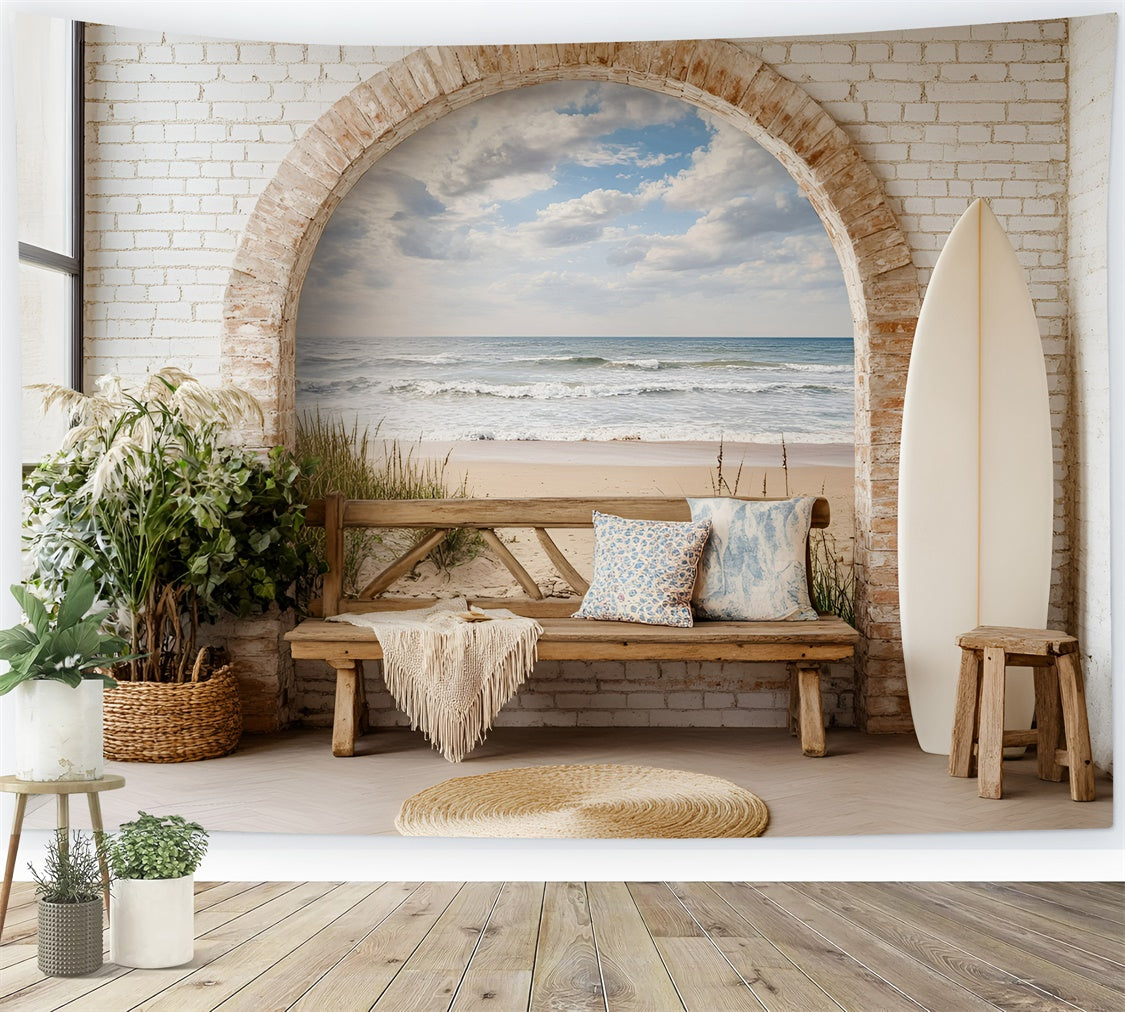 Boho Photography Backdrop Brick Arch Ocean Summer Backdrops GQ6-46