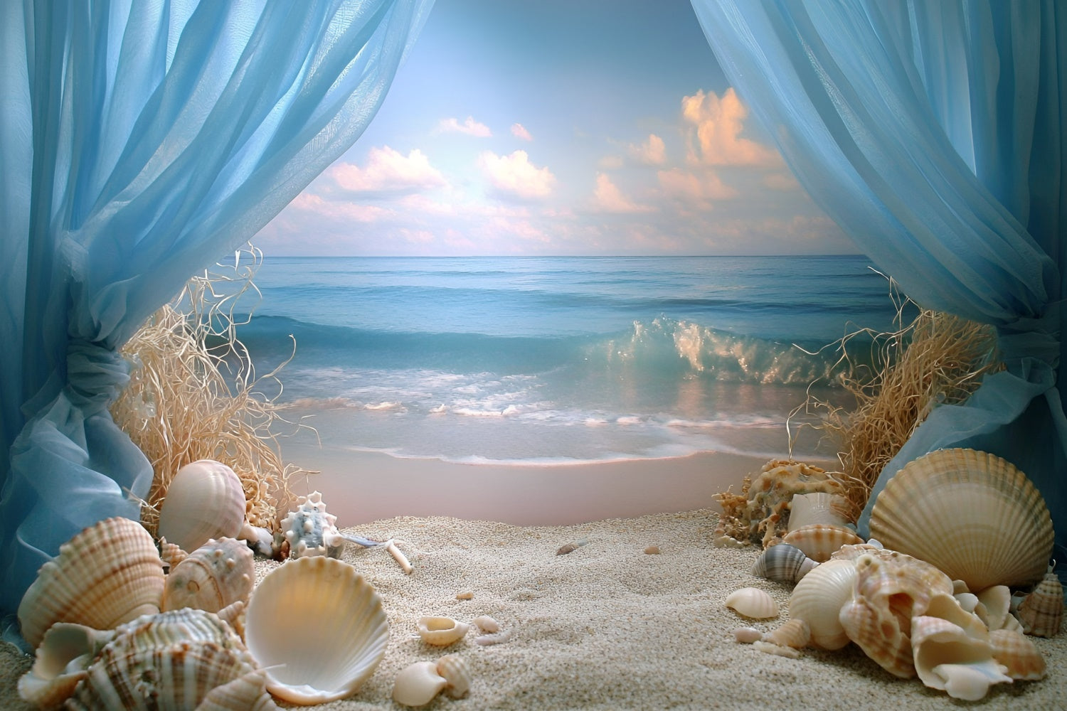 Beach Photo Backdrop Seashell Shore Dream Summer Photo Backdrop GQ6-47