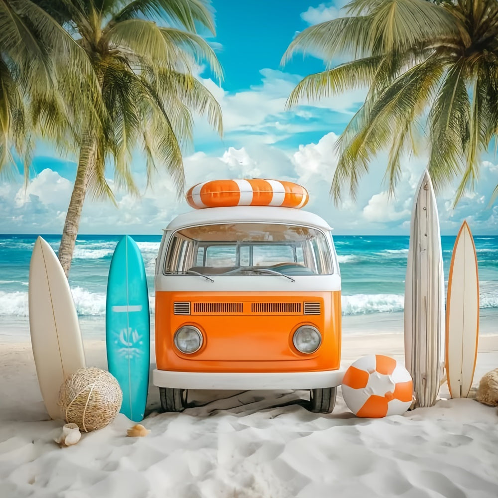 Beach Backdrop Photography Retro Surf Bus Summer Backdrop GQ6-5