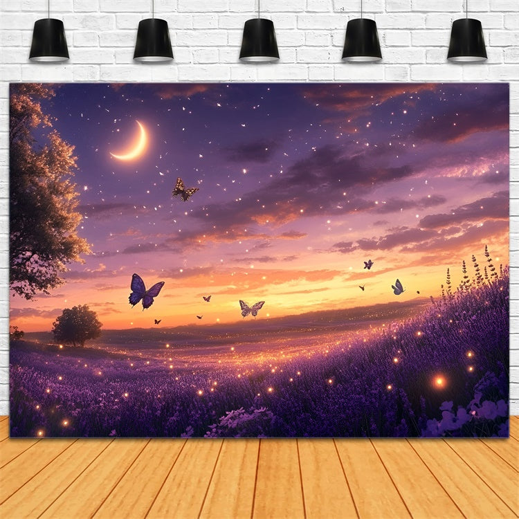 Lavender Backdrop Moonlit Butterfly Meadow Summer Photo Backdrop GQ6-50