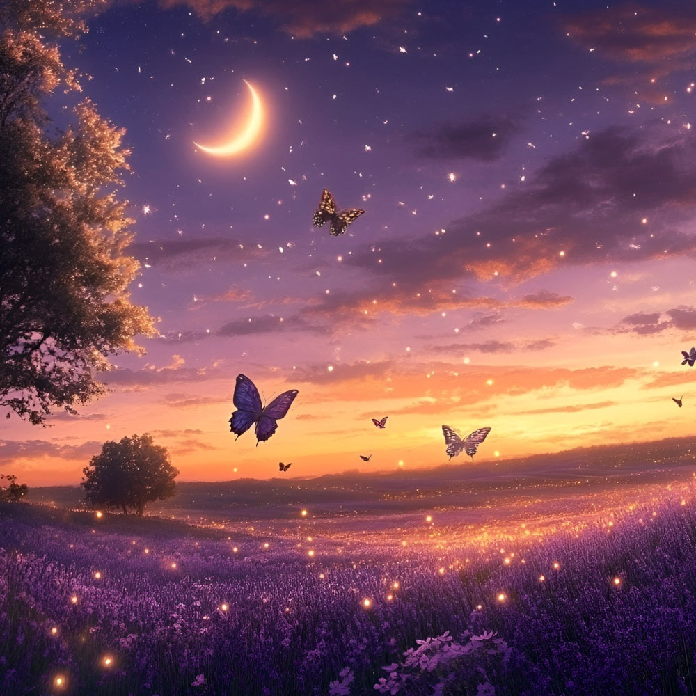 Lavender Backdrop Moonlit Butterfly Meadow Summer Photo Backdrop GQ6-50