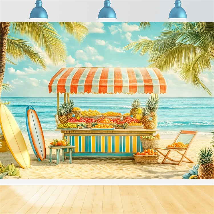 Tropical Beach Backdrop Surf Fruit Stand Summer Photo Backdrop GQ6-54