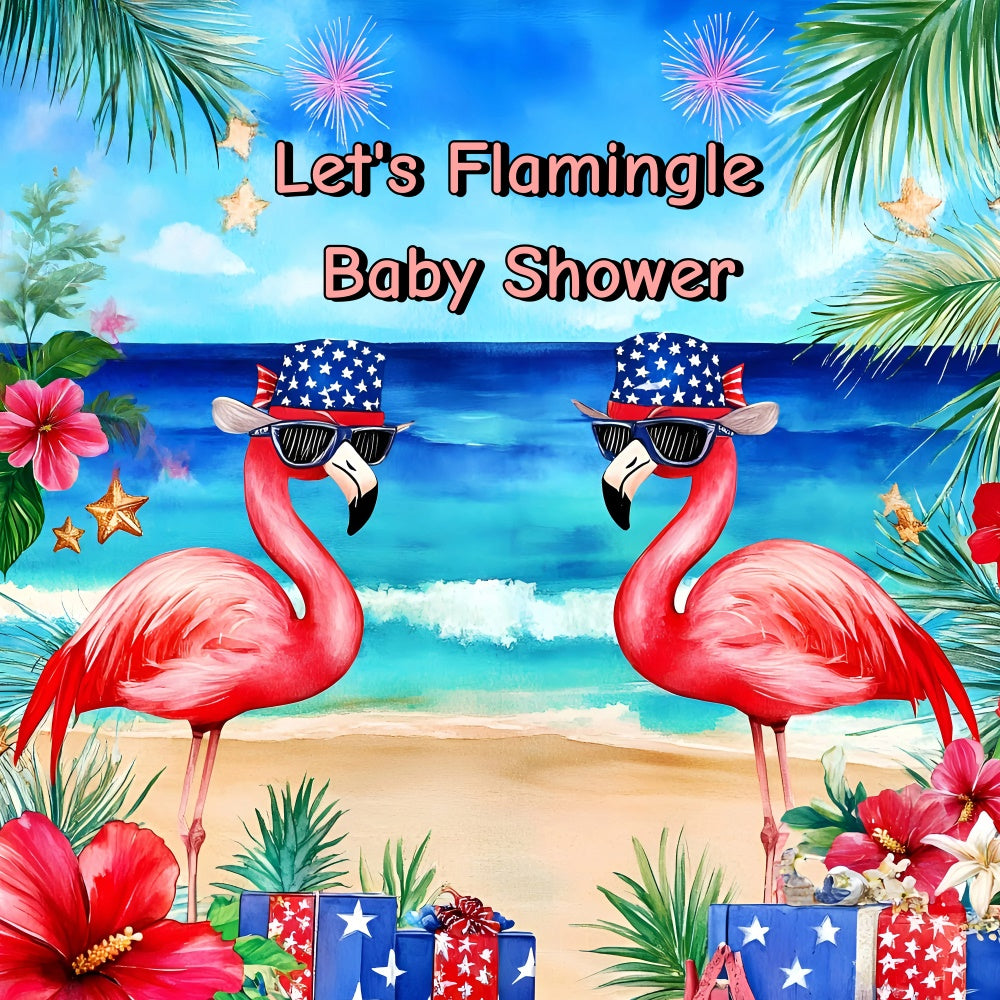 Beach Backdrops Flamingle Baby Shower Independence Day Backdrops GQ6-69
