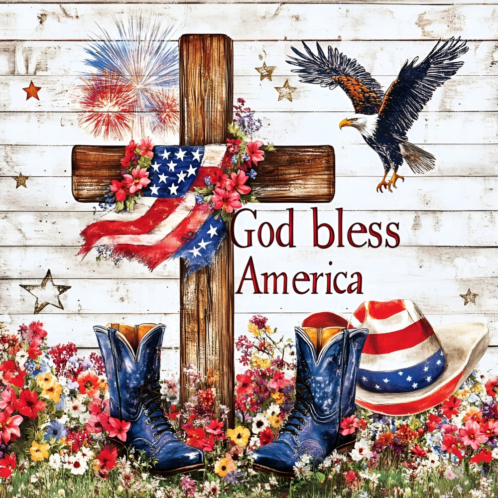 4th of July Photo Backdrop Liberty Boots Cross Backdrop GQ6-70